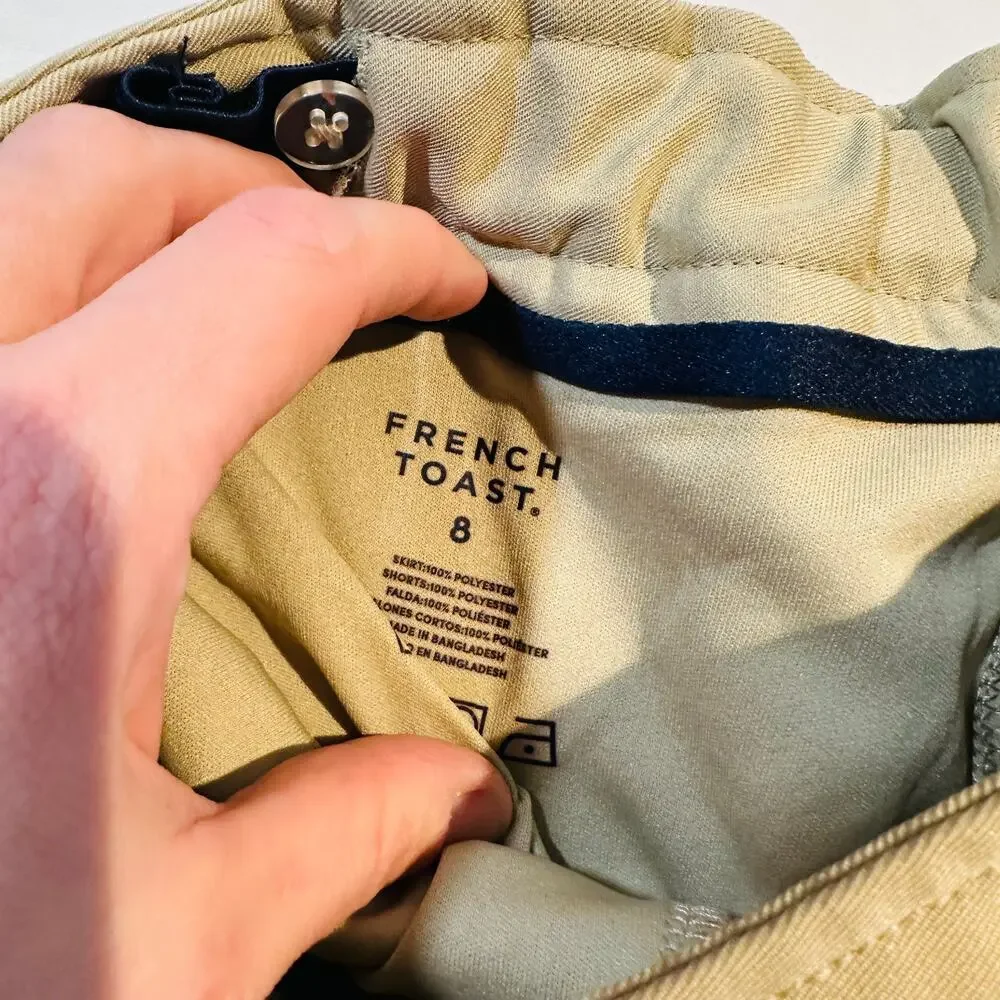 French Toast School Uniform Khaki Adjustable Pleated Two Tab Scooter Skort Sz 8